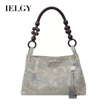 IELGY Новая китайская нишевая бархатная универсальная сумка с тиснением подмышки и темным узором, высококачественная сумка на плечо в стиле ретро из иностранных деревянных бусин хаки
