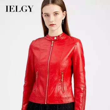 IELGY Новая модная женская кожаная куртка из искусственной кожи, короткое пальто с воротником-стойкой, женская куртка на весну и осень, тонкая кожаная куртка S бежевый