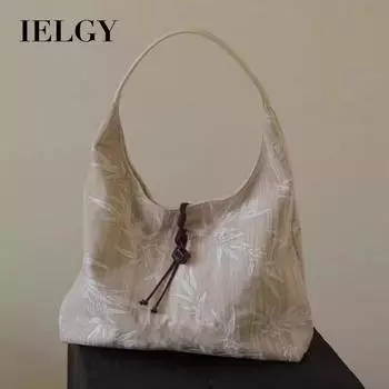 IELGY Новая сумка-тоут в китайском стиле, женская большая вместительная сумка на одно плечо в старинном литературном стиле с изображением листьев бамбука абрикосовый