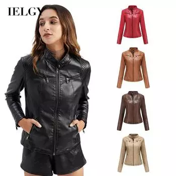 IELGY новая женская кожаная одежда, весенне-осенняя тонкая мотоциклетная одежда, кожаная куртка, короткая модная женская куртка S чёрный