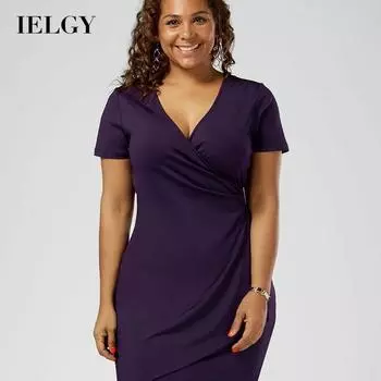 IELGY Новое модное и элегантное женское облегающее платье с v-образным вырезом и короткими рукавами, большие размеры