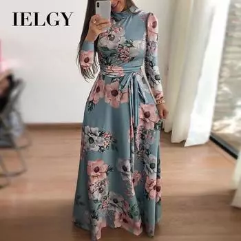 IELGY Новое женское свободное платье с длинными рукавами и цветочным принтом, с короткими рукавами S синий