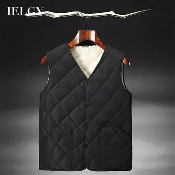 IELGY новый мужской жилет, повседневный теплый и бархатный стеганый двухслойный толстый хлопковый жилет XL чёрный