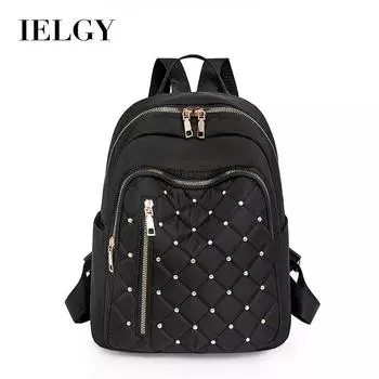 IELGY Однотонный ромбовидный швейный стильный рюкзак с заклепками, текстура корейской версии, большой вместимости, простой женский рюкзак чёрный