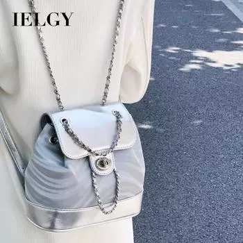 IELGY Оригинальный серебристый рюкзак с эффектом водной ряби, универсальная сумка-ведро с цепочкой, повседневная сумка