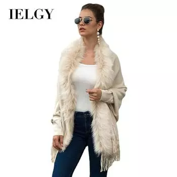 IELGY осенне-зимний плащ с бахромой, шаль с меховым воротником, однотонный кардиган, кардиган One size красный