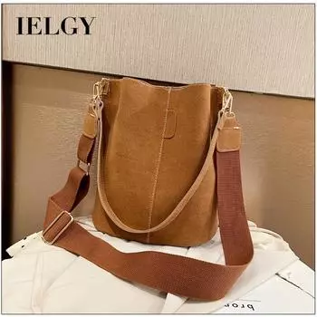 IELGY осенне-зимняя европейская и американская простая женская сумка-ведро, переносная одно плечо из матовой ткани в стиле ретро чёрный