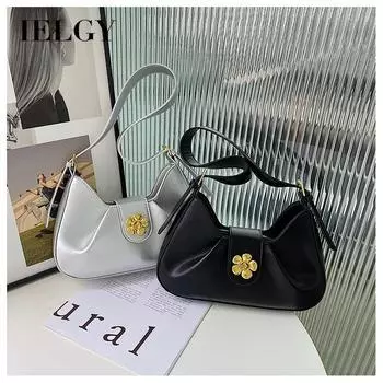 IELGY Плиссированная дорожная сумка под мышками, багетная сумка через плечо с цветочным замком белый