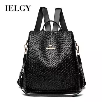 IELGY Популярный плетеный кожаный рюкзак, многофункциональная студенческая сумка с защитой от краж, дорожный рюкзак чёрный