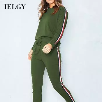 IELGY, популярный стиль, женский повседневный спортивный свитер с длинными рукавами, модный повседневный брючный костюм S белый