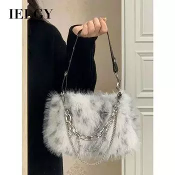 IELGY постепенно меняющая цвет плюшевая цепочка универсальная сумка подмышкой, нишевый дизайн одно плечо косая сумка серый
