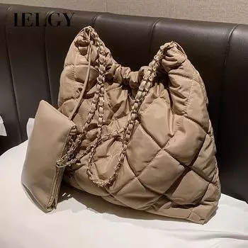 IELGY Повседневная сумка большой вместимости с мягкой поверхностью, сумка-мессенджер на цепочке, сумка-ведро на плечо кофейный