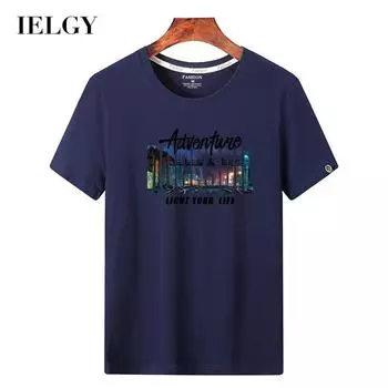 IELGY Повседневная свободная мужская футболка больших размеров с круглым вырезом, черная основа, короткий рукав, хлопок