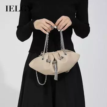 IELGY Премиальная белая сумка, цепочка на одно плечо, модная складная сумка-пельмень через плечо чёрный
