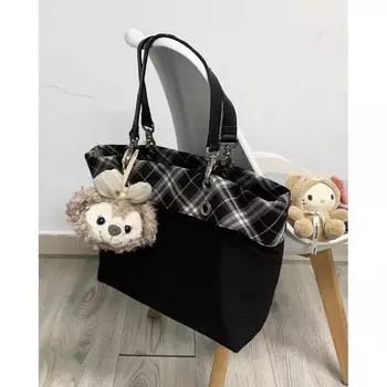 IELGY Премиальная клетчатая сумка, холщовая сумка Spice Girl в стиле средневековья, универсальная сумка через плечо для поездок на работу (нет кулона) чёрный