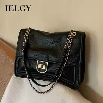 IELGY Premium Sense Jazz Lounge Mailman Bag, винтажная сумка Commuter Chain на одно плечо через плечо большой вместимости чёрный