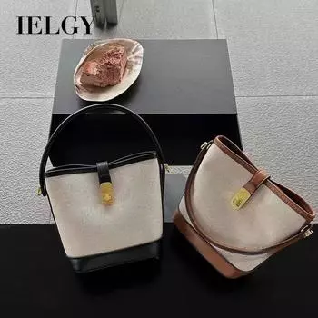 IELGY Премиум-смысл изысканный i холщовый контрастный цвет маленькая сумка-ведро, модная повседневная портативная сумка через плечо чёрный