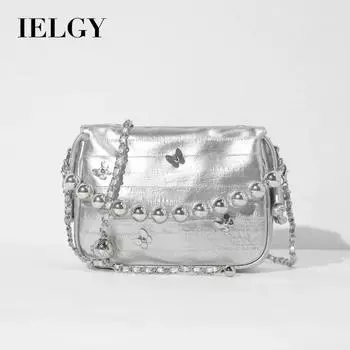IELGY Простая и модная женская сумка-ведро, серебристая сумка-мессенджер через плечо, маленькая квадратная сумка-бабочка на шнурке