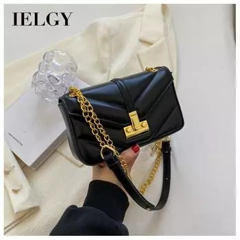 IELGY Простая квадратная сумка через плечо с цепочкой и текстурой чёрный