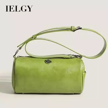 IELGY Простая однотонная цилиндрическая женская сумка из масляно-восковой кожи, универсальная маленькая круглая сумка с мягкой поверхностью, сумка через плечо чёрный