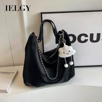 IELGY Простая повседневная сумка с мягкой поверхностью большой вместимости для поездок на работу, модная сумка через плечо для работы чёрный