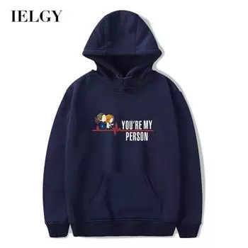 IELGY простой мультяшный принт модный свитер с капюшоном и круглым вырезом для мужчин XXS чёрный