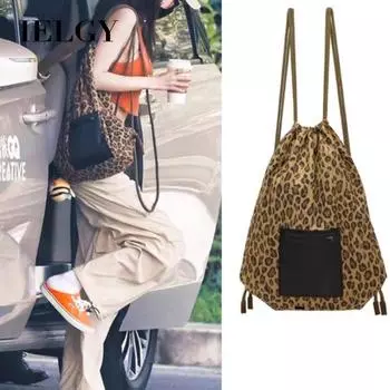 IELGY Простой рюкзак с леопардовым принтом на шнурке, легкий рюкзак в студенческом стиле цветной печати леопарда