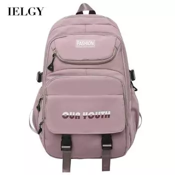 IELGY простой рюкзак женский многослойный простой повседневный рюкзак большой вместимости модная школьная сумка с пряжкой на молнии чёрный