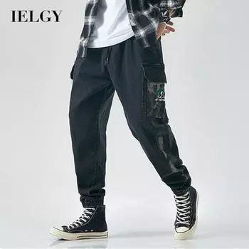 IELGY, прямые износостойкие карманы большой емкости, повседневная облегающая модная рабочая одежда, синие брюки, корейская версия, мужские джинсы