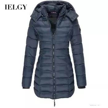 IELGY пуховый капюшон, теплая тонкая корейская версия, однотонная женская одежда средней длины, одежда с хлопковой подкладкой, длинные рукава S хаки