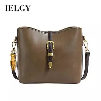 IELGY retro oily leather fashion crossbody shoulder underarm bucket bag хаки