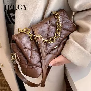 IELGY ретро популярная вышитая цепочка из ромбов портативная сумка-мессенджер маленькая квадратная сумка чёрный