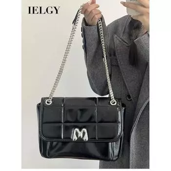 IELGY Сумка-ретро, сумка через плечо из клеенчатой кожи с цепочкой. чёрный