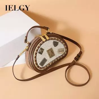 IELGY Ретро-сумка, женская сумка, текстурный значок, маленькая круглая сумка, дизайнерская цепочка, модная сумка для пресбиопии белый