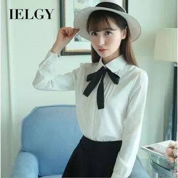 IELGY рубашка с длинными рукавами и кукольным воротником, женское милое студенческое платье с бантом, топы, женская одежда, женская одежда S белый