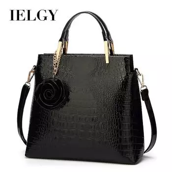 IELGY Ручная универсальная лакированная кожа Крокодиловый узор Женская сумка на одно плечо Модная черная диагональ