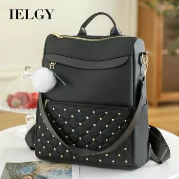 IELGY Рюкзак, нейлоновый ромбовидный школьный рюкзак, большой емкости, корейская версия рюкзака для отдыха и студентов, корейская версия туристического рюкзака чёрный