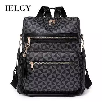 IELGY Рюкзак с принтом, большой вместимости, мягкий кожаный рюкзак, модная дорожная сумка на одно плечо для поездок на работу чёрный