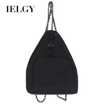 IELGY Рюкзак женский корейский стиль повседневный шелковый цепочка завязка шнурок горловина большая вместимость сумка для поездок на работу чёрный