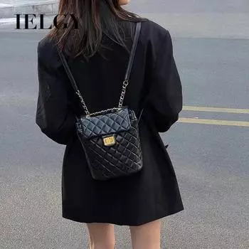 IELGY Рюкзак женский модный большой емкости маленький аромат ромбовидный цепной рюкзак для путешествий чёрный
