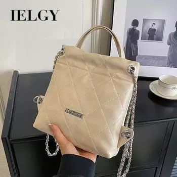 IELGY Рюкзак женский небольшой аромат ромбическая цепочка мягкая кожа разнообразные методы спины нишевый дизайн модный рюкзак тренд чёрный