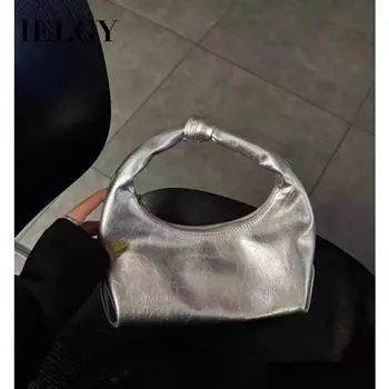 IELGY Серебряная переносная сумка для круассанов, модная сумка для пельменей в иностранном стиле, мягкая кожаная текстура, переносная женская сумка нишевого дизайна серебряный