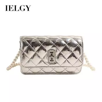 IELGY серебряный яркий хлеб, корейская версия модной маленькой квадратной сумки с жемчужной цепочкой, можно скрестить чёрный
