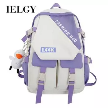 IELGY Простой рюкзак для женщин, вместительный, многофункциональный рюкзак с цветными блоками для учеников младших классов средней школы чёрный