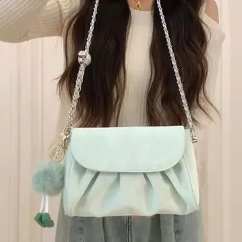 IELGY small fresh cloud texture bag, college style pleated armpit bag, niche one-shoulder messenger bag. зелёный