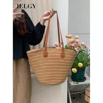 IELGY Соломенная сумка, праздничная пляжная сумка большой вместимости, тканая сумка-ведро, пригородная большая сумка с корзиной для овощей хаки