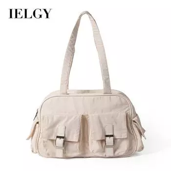 IELGY Сумка через плечо в японском и корейском стиле Харадзюку, модная нейлоновая сумка-тоут большой вместимости с множеством карманов для студентов колледжей во время занятий бежевый