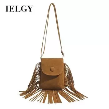 IELGY Сумка для мобильного телефона через плечо в стиле бохо с бахромой из матового бархата в стиле ретро, классический стиль серый
