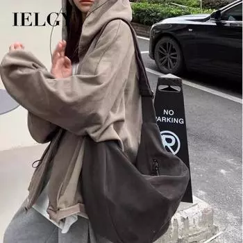 IELGY сумка для пельменей в стиле ретро, универсальная холщовая сумка через плечо большой вместимости, сумка-тоут в стиле Harajuku Lazy Wind серый