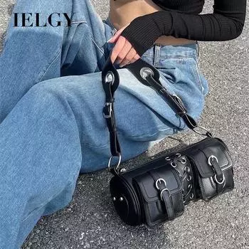 IELGY Сумка для подмышек в стиле ретро, текстурированная сумка-багет через плечо, сумка-цилиндр под мышками с ремешком чёрный